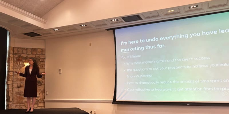 Sara Grillo is a financial advisor marketing consultant who speaks at industry conferences on how financial advisors can find new clients.